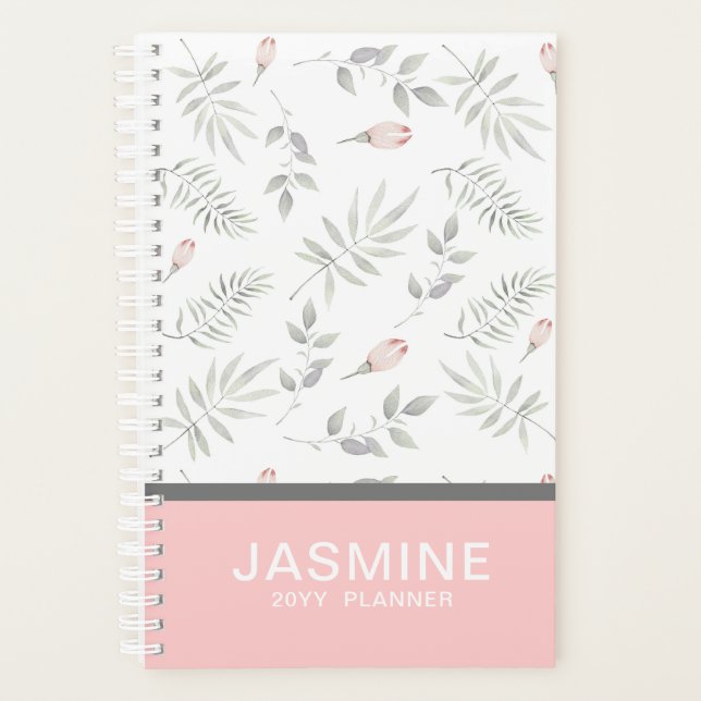Pink Taupe Wasserfarbe Floral 2019 Personalisiert Planer (Vorderseite)