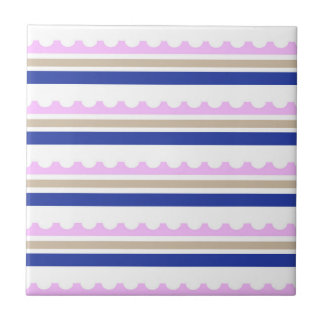 Pink Taupe White Blue Strip Scallop Muster Druck Fliese