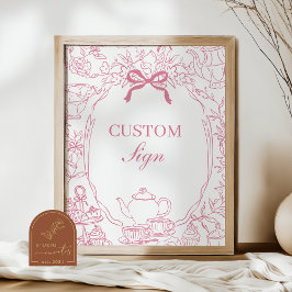 Pink Tea Chinoiserie Bow Custom Sign Poster