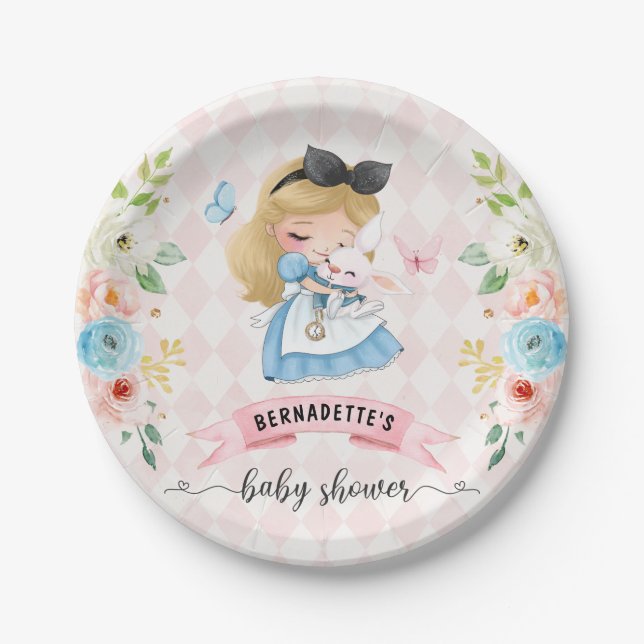 Pink Tea Party Babydusche Papierplatte Pappteller (Vorderseite)