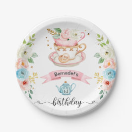 Pink Tea Party Geburtstagspult Pappteller
