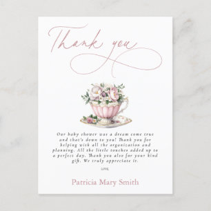 Pink Tea Party Girl Babydusche Danke Postkarte