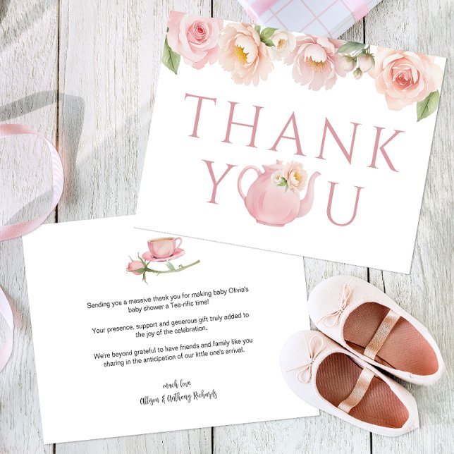 Pink Tea Party Kinderdusche Danke Karte (Thank You Card)
