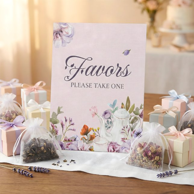 Pink Tea Party Thema Brautparty Favoriten Sockelschild (Bridal Shower Favors Blush Floral Tea Party)