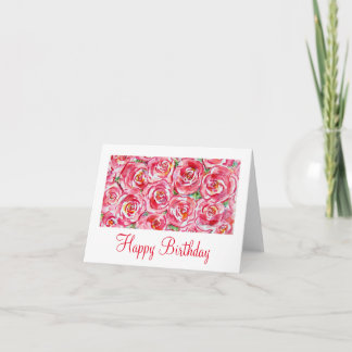 Pink Tea Roses Birthday Card Karte