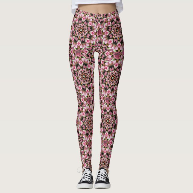 Pink Tea Roses Kaleidoscope Leggings (Vorderseite)