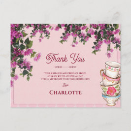 Pink Teacups Stack Vintage Bridal Shower Thank You Postkarte