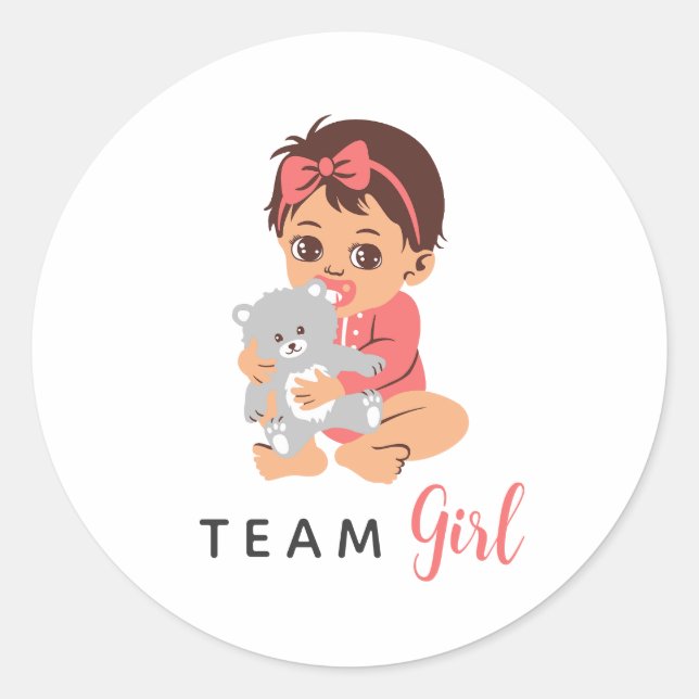 Pink Team Girl Sticker with Baby and Bear (Devant)