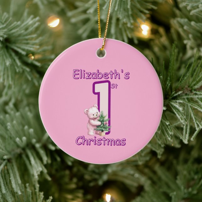 Pink Teddies First Christmas Cheer! Keramik Ornament (Baum)