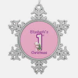 Pink Teddies First Christmas Cheer! Schneeflocken Zinn-Ornament