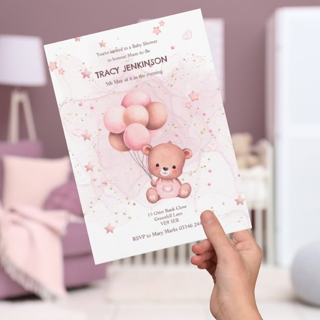 Pink Teddy Baby Dusche Einladung (Von Creator hochgeladen)