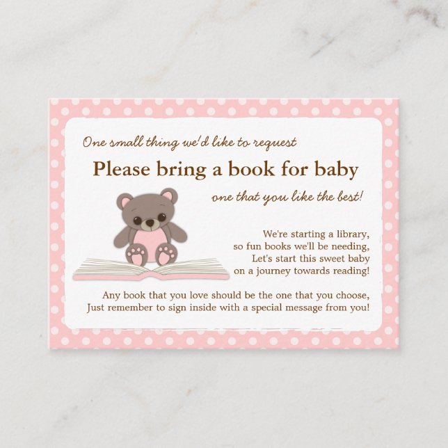 Pink Teddy Baby Duschkabine Reservierungsanfrage Begleitkarte (Vorderseite)
