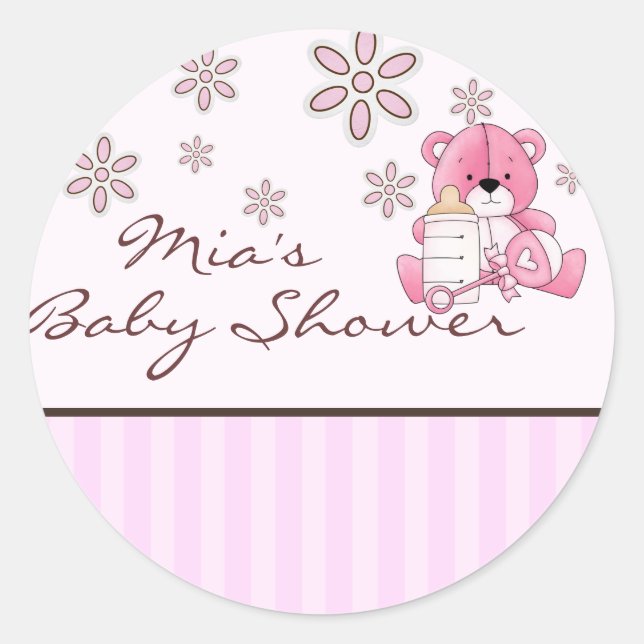 Pink Teddy Baby Shockaufkleber Runder Aufkleber (Vorderseite)