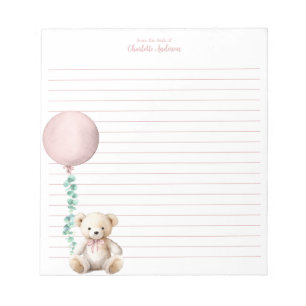 Pink Teddy Bär Ballon Personalisiert Notepad Notizblock