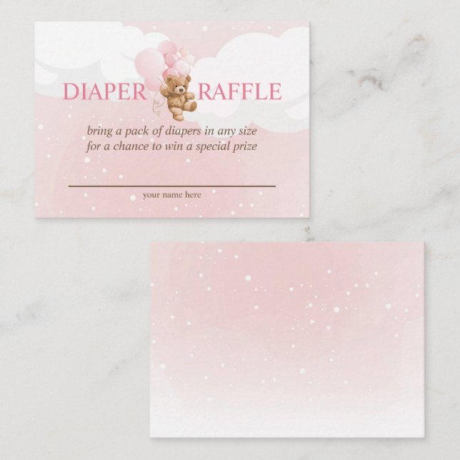 Pink Teddy Bär mit Balloons Diaper Raffekarte Begleitkarte (Vorne/Hinten)