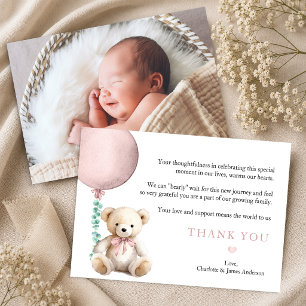 Pink Teddy Bear Baby - Danke Karte