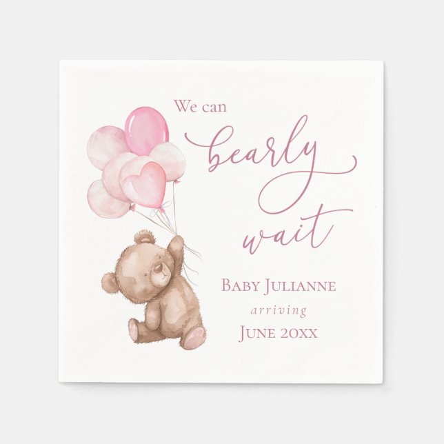Pink Teddy Bear Baby Dusche abwarten Serviette (Vorderseite)