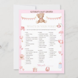 Pink Teddy Bear Baby Dusche - bestellbarer Name, 1 Einladung