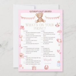 Pink Teddy Bear Baby Dusche - bestellbarer Name, 1 Einladung