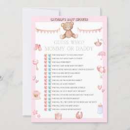 Pink Teddy Bear Baby Dusche - bestellbarer Name, 1 Einladung