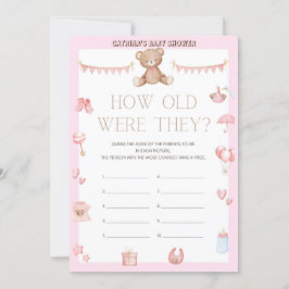 Pink Teddy Bear Baby Dusche - bestellbarer Name, 1 Einladung
