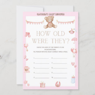 Pink Teddy Bear Baby Dusche - bestellbarer Name, 1 Einladung