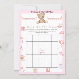 Pink Teddy Bear Baby Dusche - bestellbarer Name, 1 Einladung