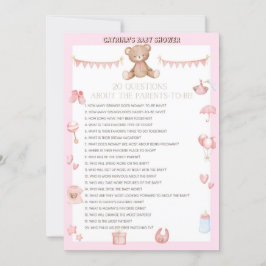Pink Teddy Bear Baby Dusche - bestellbarer Name, 1 Einladung