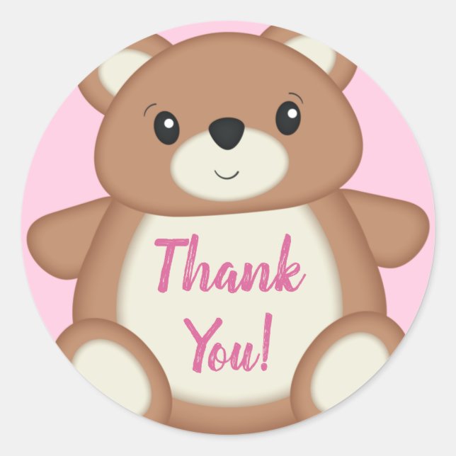 Pink Teddy Bear Baby Dusche Danke Runder Aufkleber (Vorderseite)