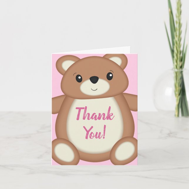 Pink Teddy Bear Baby Dusche Dankeskarte (Vorderseite)