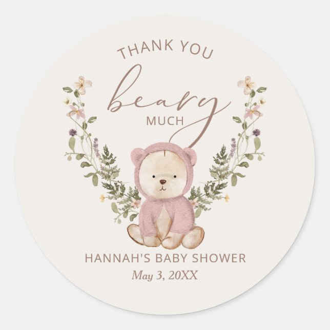 Pink Teddy Bear Baby Dusche Gefallen Runder Aufkleber (Vorderseite)