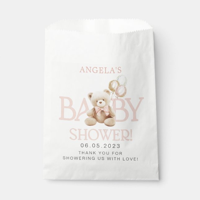 Pink Teddy Bear Baby Dusche Gefallen Taschen Geschenktütchen (Vorderseite)