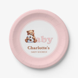 Pink Teddy Bear Baby Dusche Pappteller