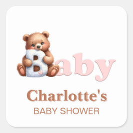 Pink Teddy Bear Baby Dusche Quadratischer Aufkleber