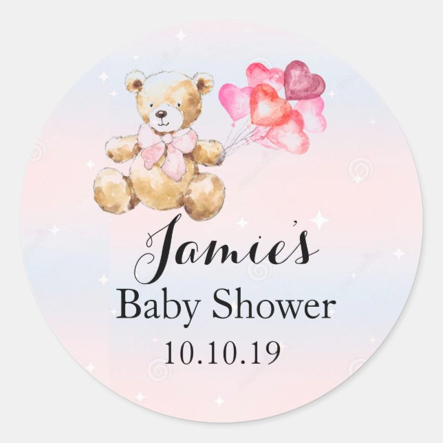 Pink Teddy Bear - Baby Girl Baby Dusche Runder Aufkleber (Vorderseite)