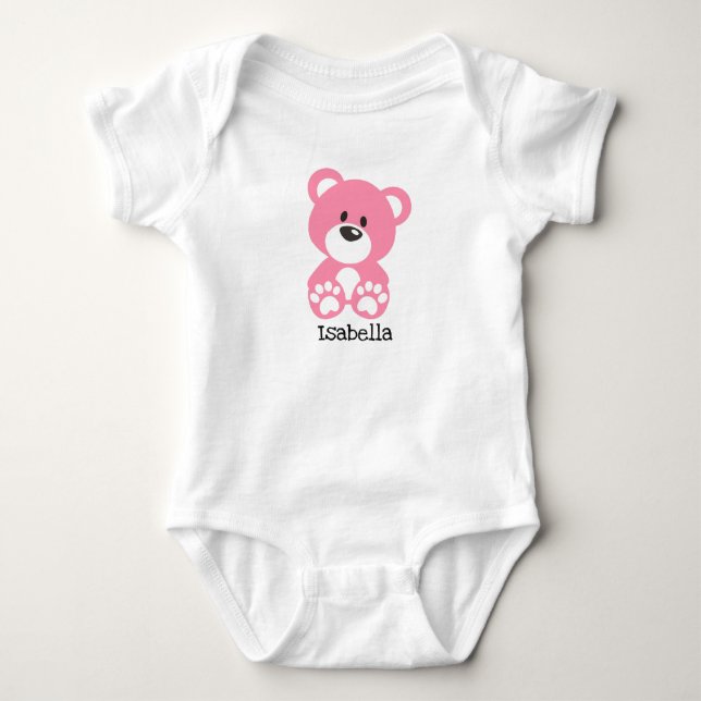 Pink Teddy Bear Baby Jersey Bodysuit Strampler (Vorderseite)