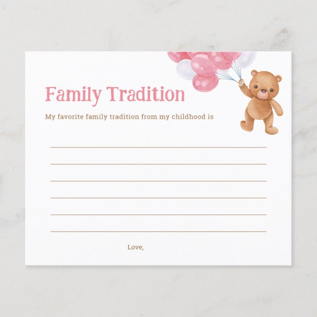 Pink Teddy Bear Baby Shower Family Traditionskarte (Vorderseite)
