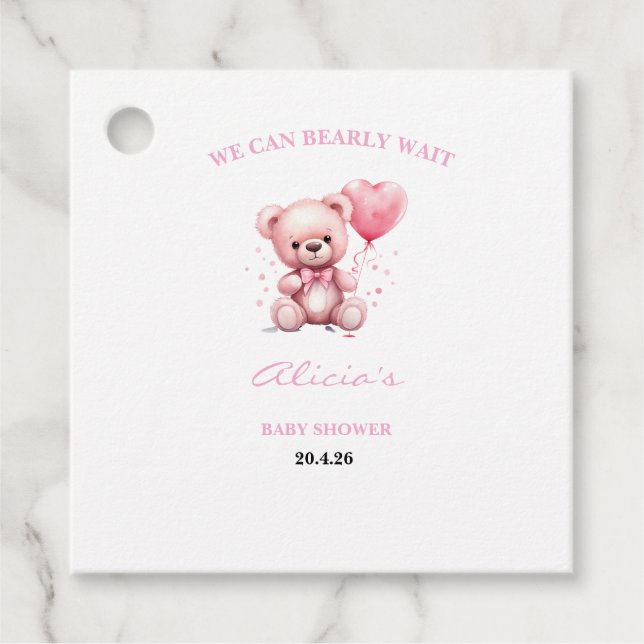 Pink Teddy Bear Baby Shower Geschenkanhänger (Vorderseite)
