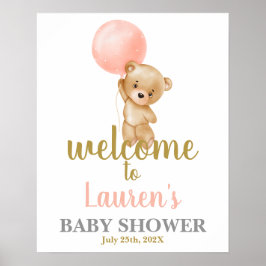 Pink Teddy Bear Baby Shower Girl Begrüßungszeichen Poster