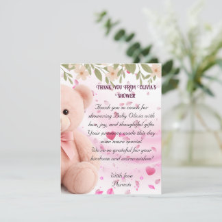 Pink Teddy Bear Baby Shower Thank You Card. Dankeskarte