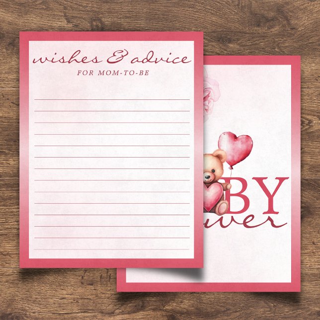 Pink Teddy Bear Baby Shower Wishes & Advice  Begleitkarte (Von Creator hochgeladen)