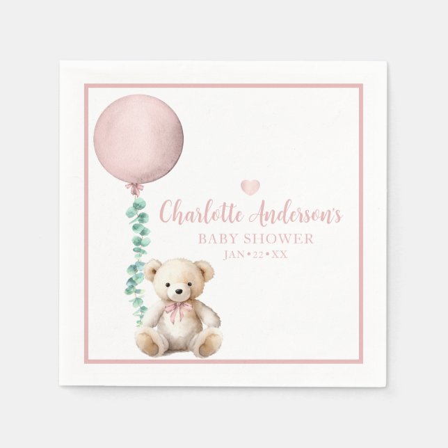 Pink Teddy Bear Babydusche Napkins Serviette (Vorderseite)