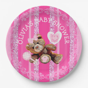 Pink Teddy Bear Babydusche Teller