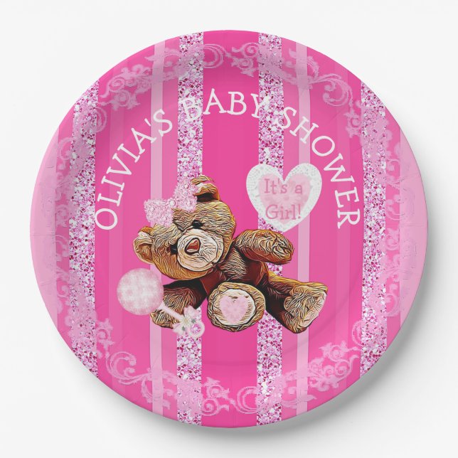 Pink Teddy Bear Babydusche Teller (Vorderseite)