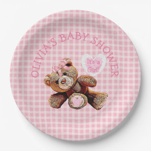 Pink Teddy Bear Babydusche Teller
