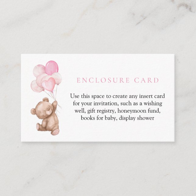 Pink Teddy Bear Babyduschkarte Begleitkarte (Vorderseite)