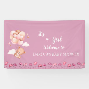 Pink Teddy Bear Balloon Babydusche Banner