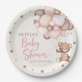 Pink Teddy Bear Balloon Babydusche warten Pappteller