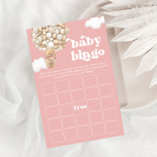 Pink Teddy Bear Balloons Baby Showspiel BINGO Flyer