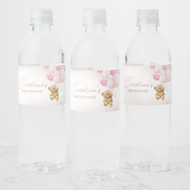 Pink Teddy Bear Balloons Babydusche (Flaschen)